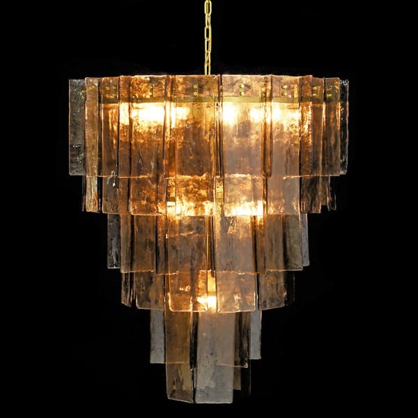Amber and smoked glass tiered chandelier