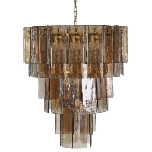 Portobello Gold Chandelier 88 cm – Amber & Smoked Glass Tiered Pendant Light