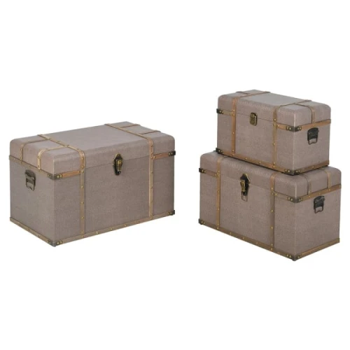 Bremner Storage Trunks – Set of 3 Handmade Linen & Wood Decorative Chests