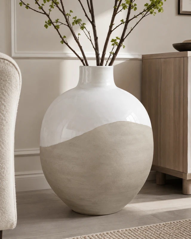 Telcon White Ceramic Vase S 62 cm white and beige