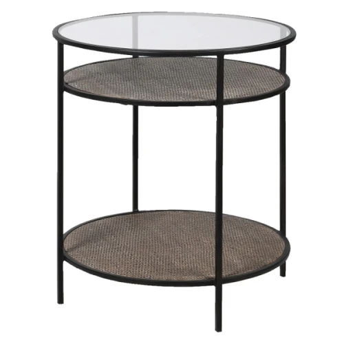 Lyall Wicker Round Side Table 63 cm glass top