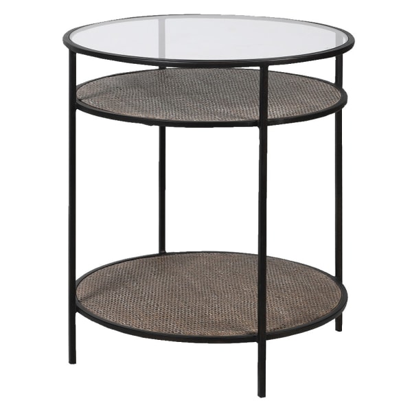 Lyall Wicker round side table with glass top