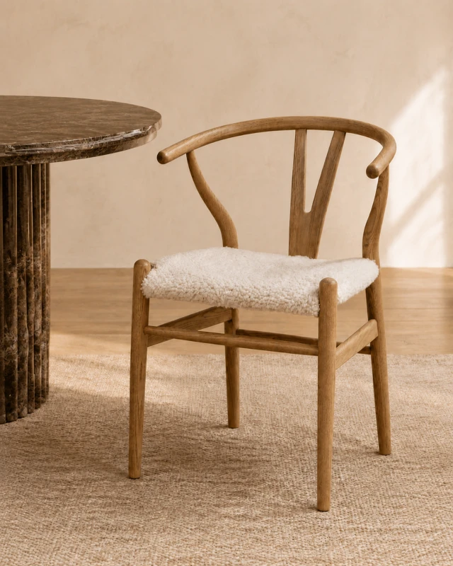 Linton wooden chair with a natural white sheep’s wool seat