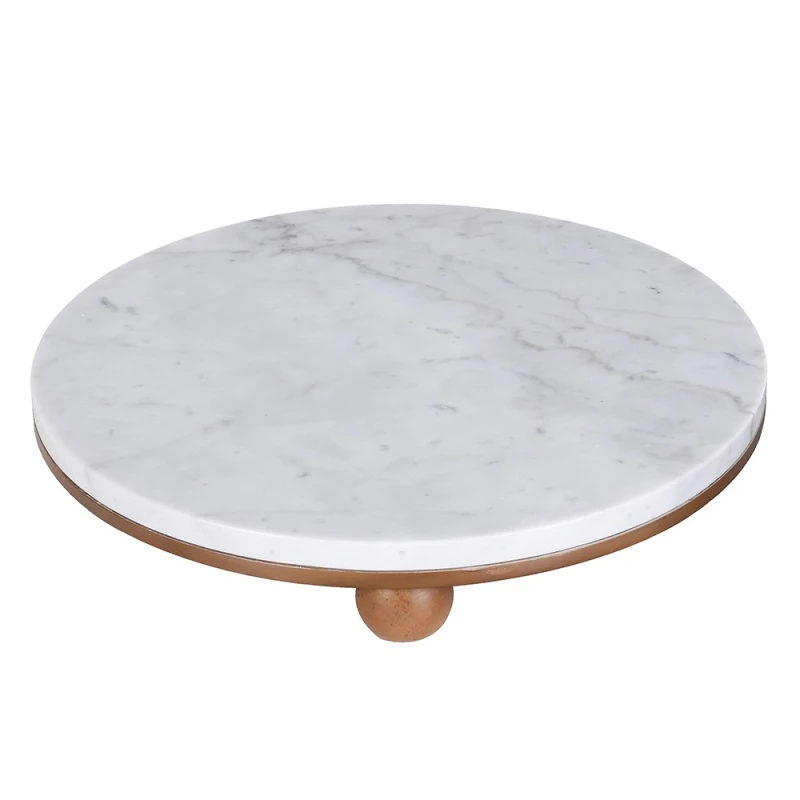 White Marble Decorative Tray 40cm raised on rounded wooden feet