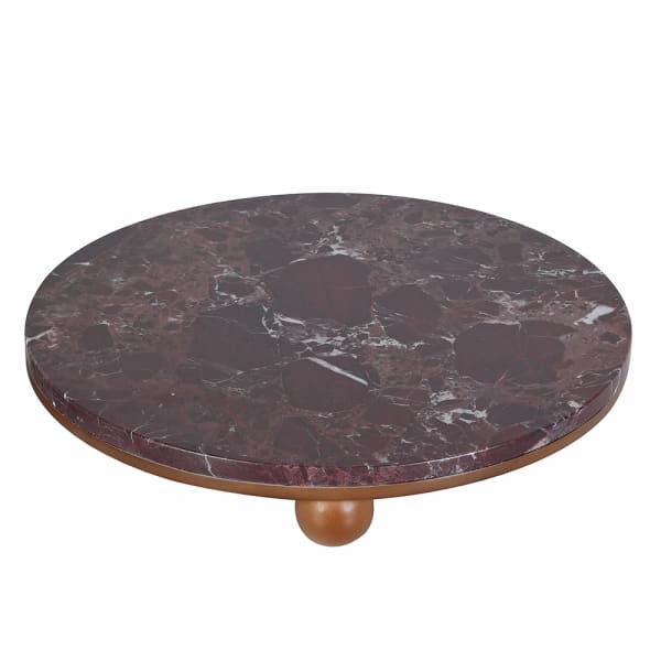 Rosso Marble Decorative Tray 40cm raised on rounded wooden feet
