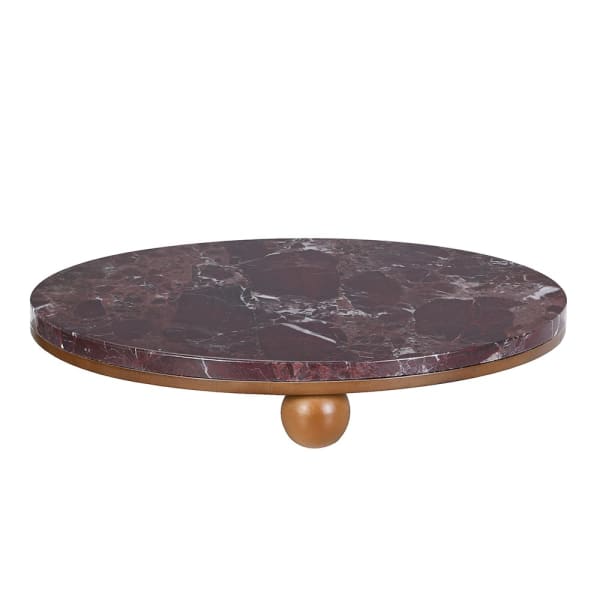 Rosso Marble Decorative Tray 40cm raised on rounded wooden feet