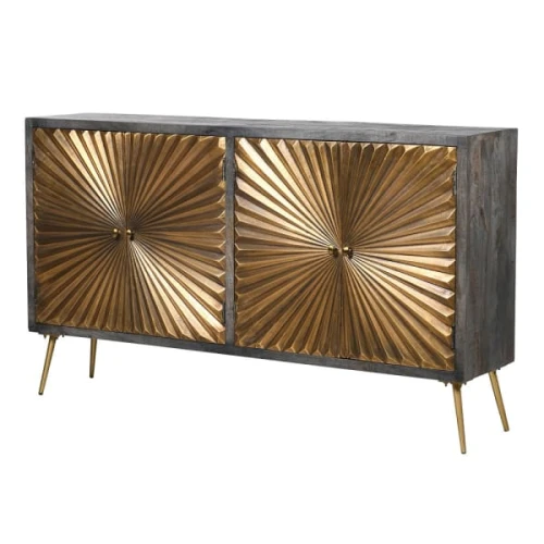 Sunburst Four-Door Sideboard 157 cm with Brass-Toned Fronts