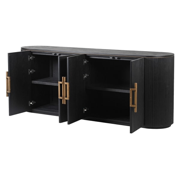 Open Nero Ribbed black oak sideboard 200 cm with internal shelving