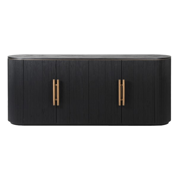 Nero Ribbed black oak sideboard with warm metal handles
