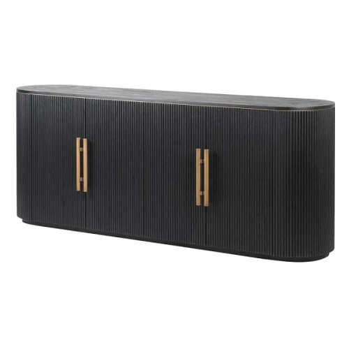 Nero Ribbed Black Oak Four-Door Sideboard 200 cm