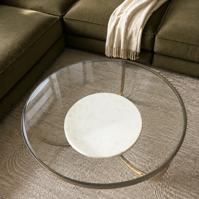 Round marble coffee table for living room