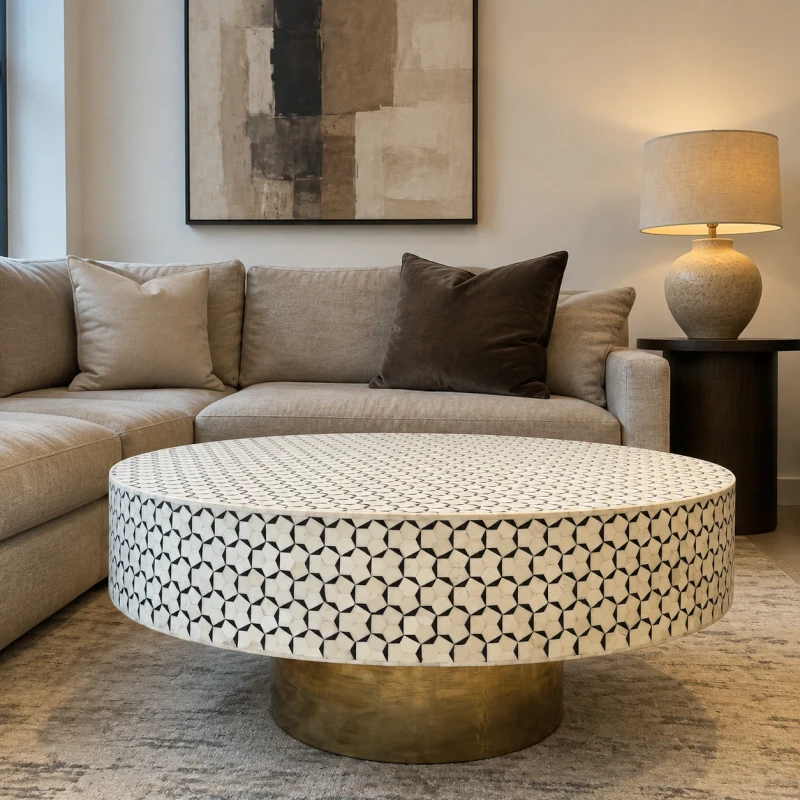 Belize round bone inlay coffee table 107 cm