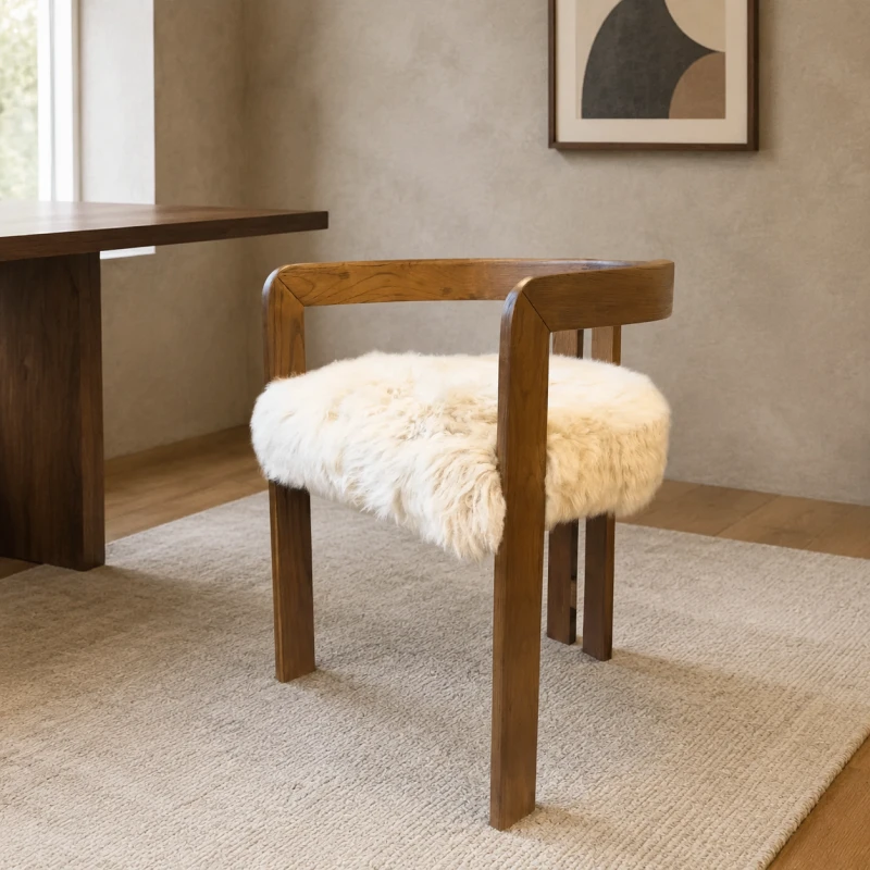 Lyall sheepskin dining chair with solid oak frame