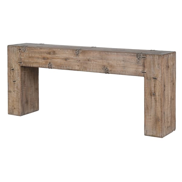 Tuscany reclaimed pine console table, 200cm wide, with aged metal fittings