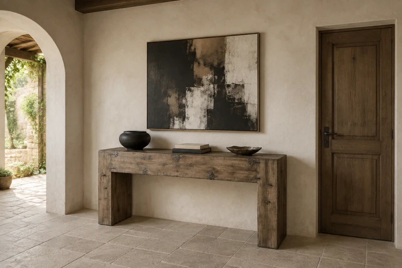 Tuscany 200cm reclaimed pine console table in a luxury Mediterranean-style entrance hall