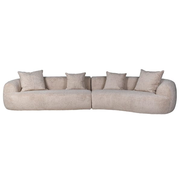 Ava cream bouclé curved sofa 382 cm – front view