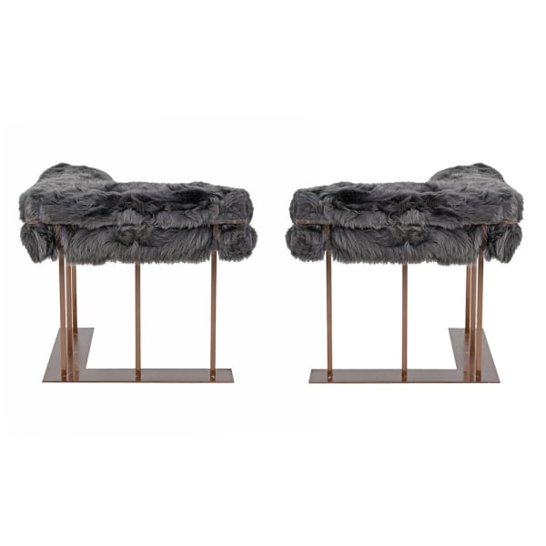 Natural New Zealand shearling upholstery in Raven charcoal grey