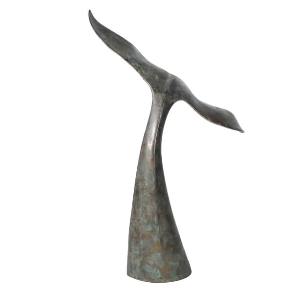 Whales aluminium whale tail ornament with an aged verdigris finish