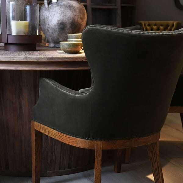 High-backed Olive dining chair with oak underframe
