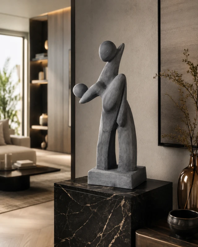 Large grey aluminium floor sculpture 100 cm high