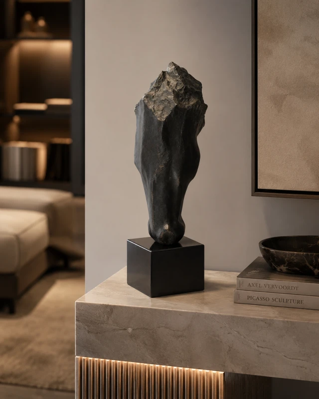 Modern black horse statue made from resin and marble stone powder