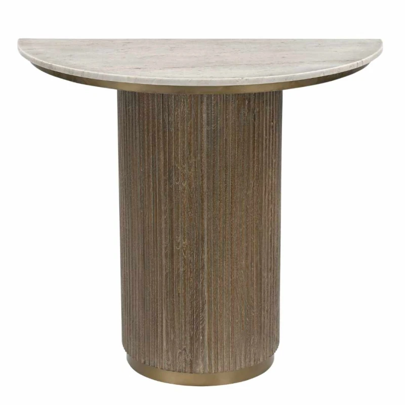 Maigue 90 cm marble console table in brown wood and antique brass