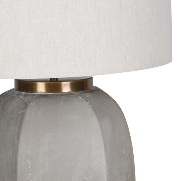 Hand-cut glass base detail on Potli table lamp