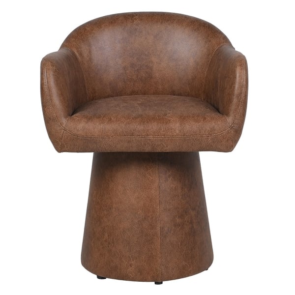 Brown upholstered Chester dining chair with pedestal base