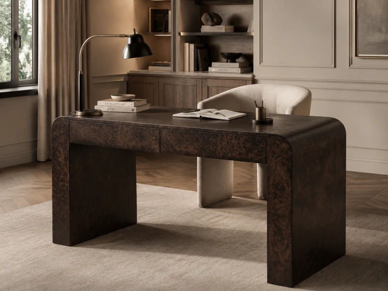 Luxury dark wood desk with two drawers