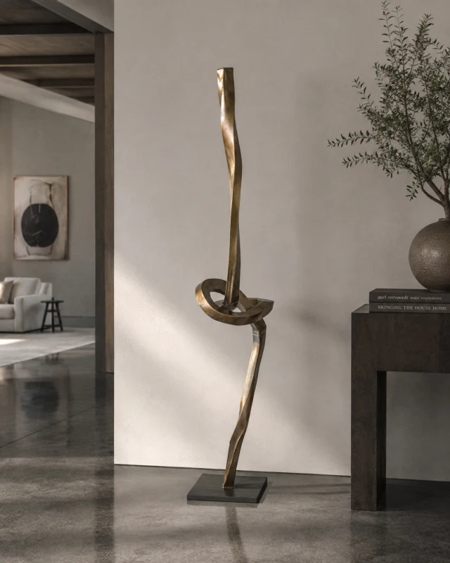 Large gold abstract sculpture for the living room
