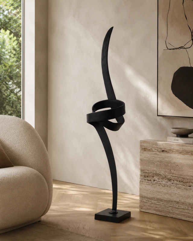 Contemporary Aluminum Floor Sculpture - Eccleston 128 cm in Black