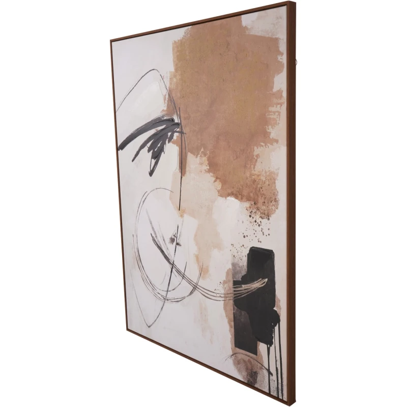 Large abstract wall art in a slim warm pine frame