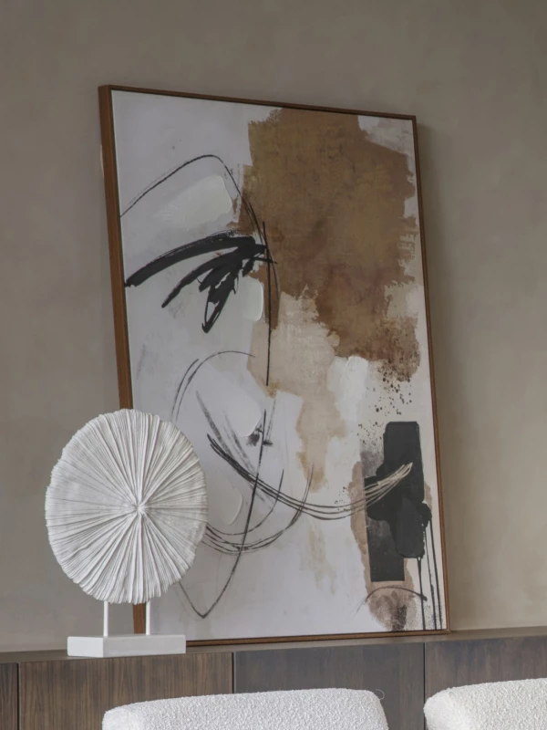 Finsbury large abstract wall art in a slim warm pine frame