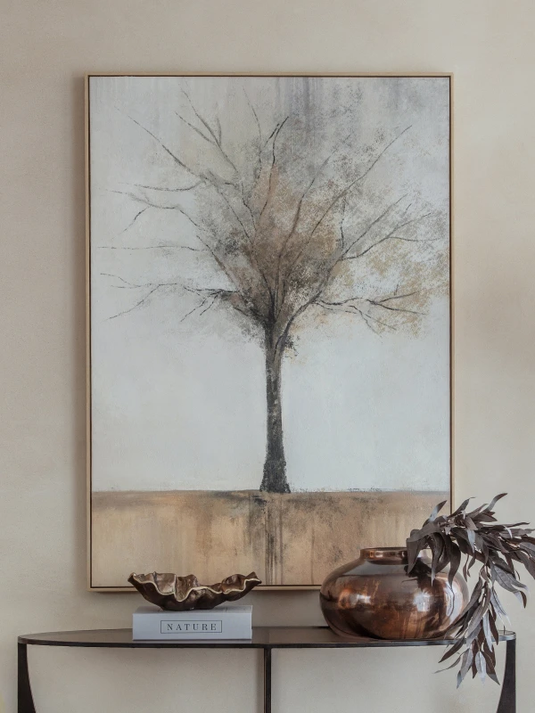 Stillroot neutral tree wall art displayed on a feature wall in a refined interior