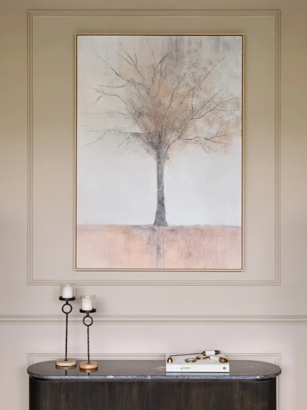 Stillroot large framed tree wall art styled above a console table