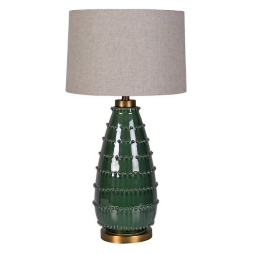 Beaded Green Glass Table Lamp 77 cm – Linen Shade
