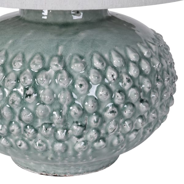 Close-up of textured glazed ceramic base on Glacier green table lamp