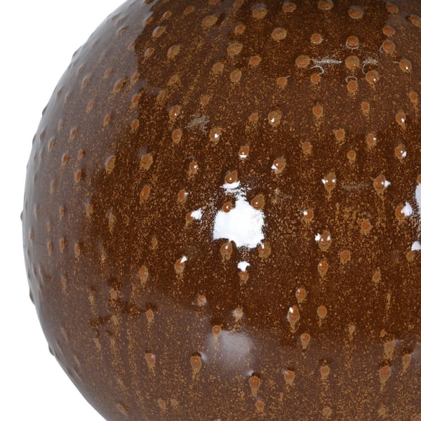 Close-up of textured brown glazed ceramic base on Bronze Bubble table lamp