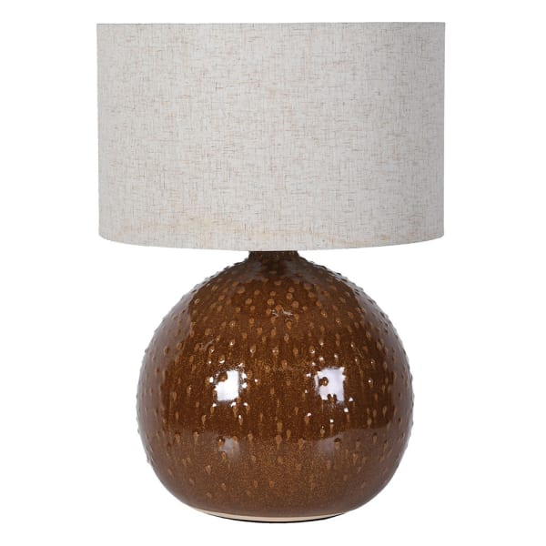 Bronze Bubble brown ceramic table lamp 63 cm with textured glazed base and linen shade