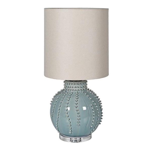 Regent Blue ceramic table lamp 73 cm with pale blue textured base and linen shade