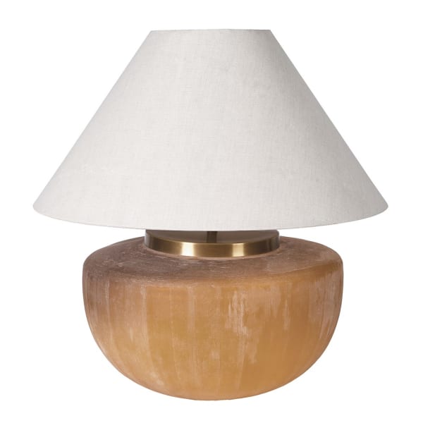 Apsley large glass table lamp 68 cm with hand-etched base, brass detail and linen shade