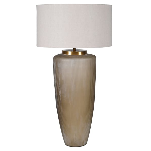 Fritzovia large glass table lamp 106 cm with hand-cut smoked glass base and linen shade
