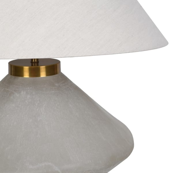Close-up of hand-cut glass and brass detail on Potli S table lamp