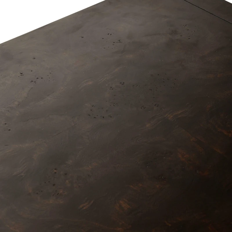 Close-up of dark swirling burl veneer on Portobello wooden sideboard