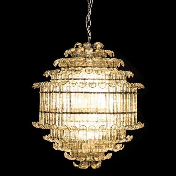 Savoy Anthracite glass chandelier illuminated with layered smoked glass elements