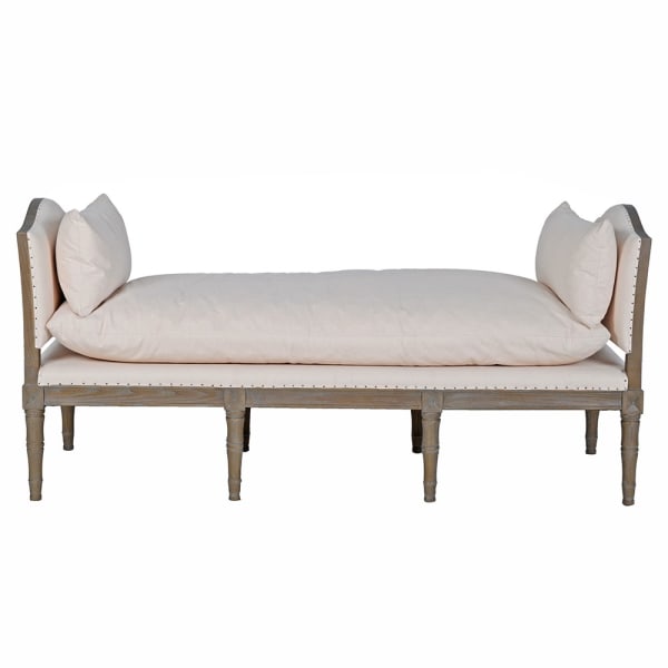 Cooper large upholstered bench with ash wood frame and soft side cushions