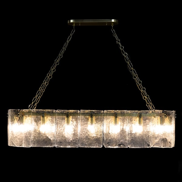 Halo 130 cm glass dining room chandelier illuminated with warm light