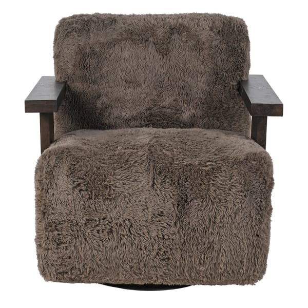 Portobello brown swivel rocking lounge chair with timber armrests