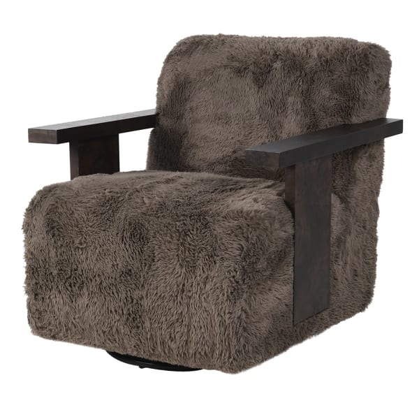 Portobello brown swivel rocking armchair with textured upholstery and dark wood armrests