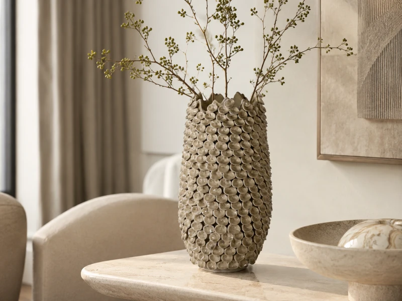 Cream Ceramic Vase 49 cm – Tall Organic Decorative Vase